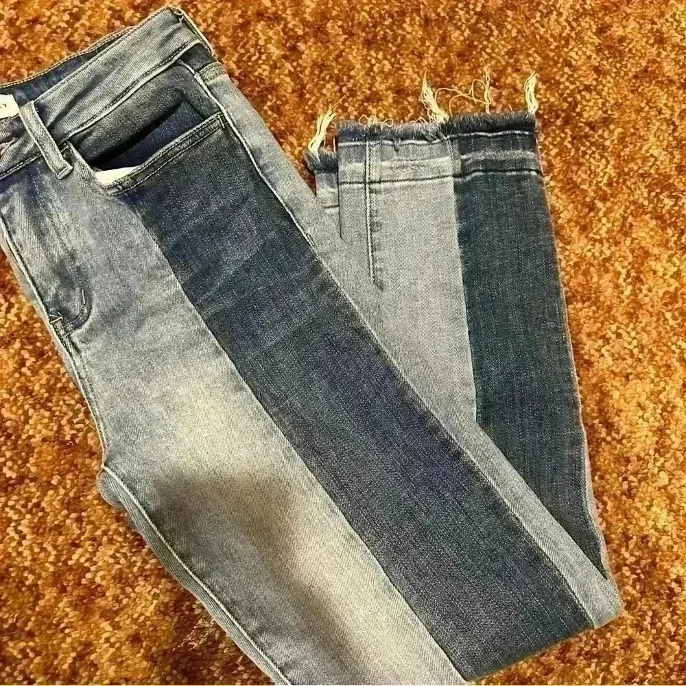 Flying Monkey sz 26 two tone color block jean frayed hem high waist best seller